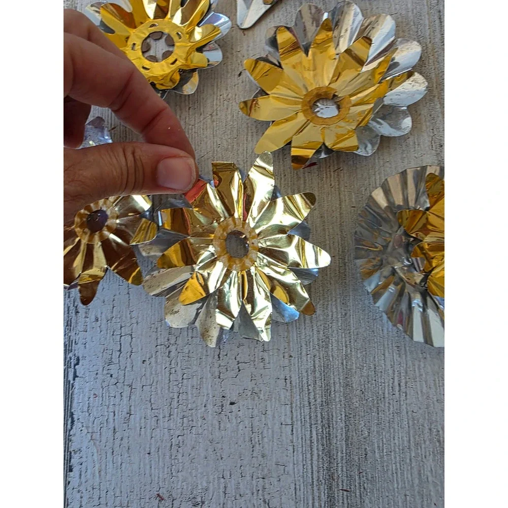 Vintage gold reflector foil ornament holder Xmas decor
